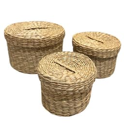 Canasto Organizador Fibra Natural Con Tapa