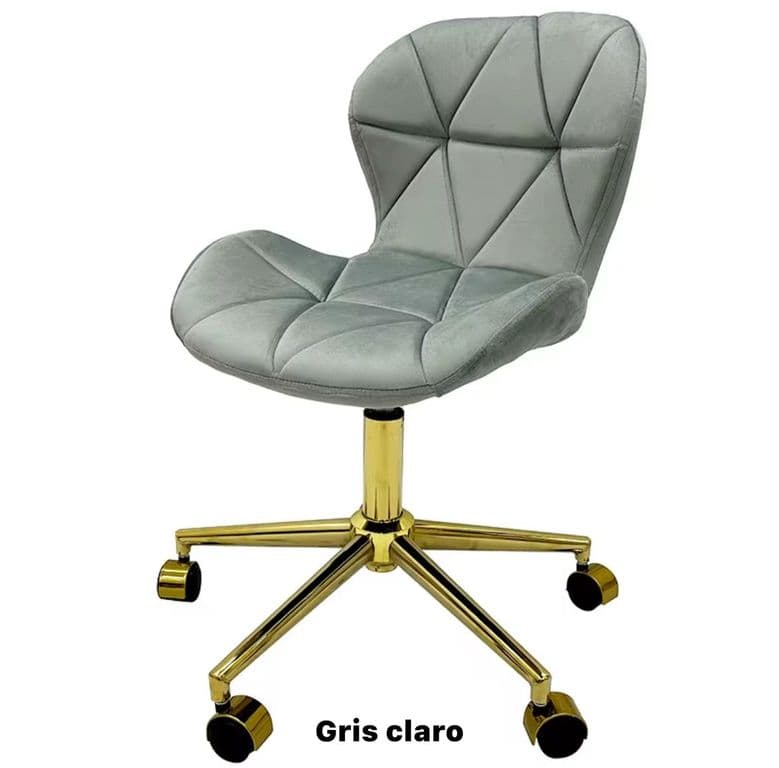 Silla Escritorio Mariposa Felpa Gris Pedestal Dorado