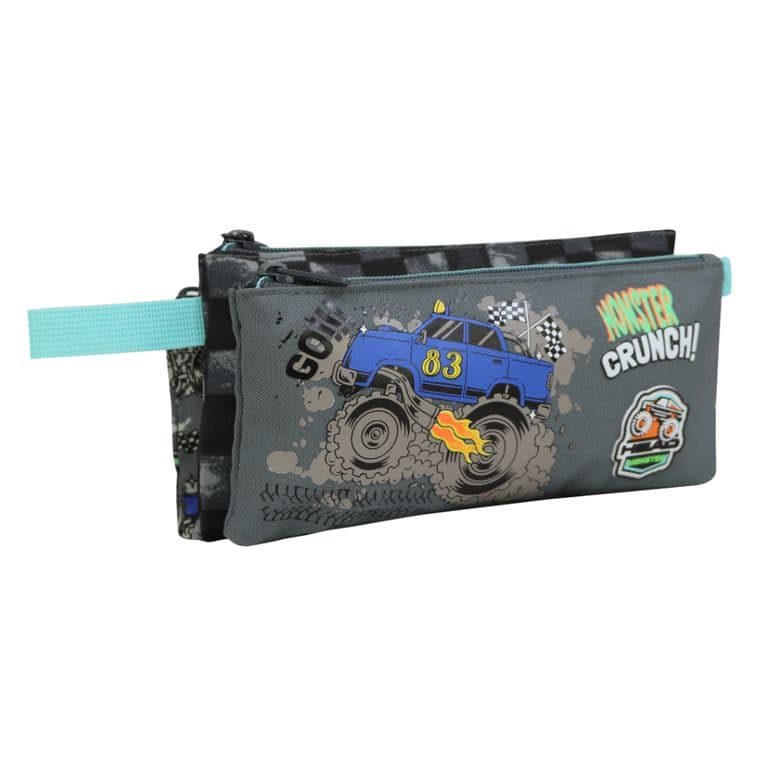 Estuche Infantil Triple Celerio Monster Truck Gris