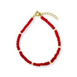 Pulsera Cubo Cristal Rojo Mostacilla Enchapado Oro 18K Dorado TALLA UNICA