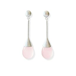 Aros Cuarzo Rosado Gota Plata Fina 925 Satinado Rosa TALLA UNICA