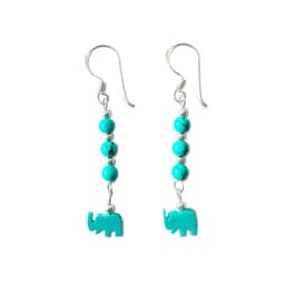 Aros Turquesa Elefante Mini Plata Fina 925 Aguamarina TALLA UNICA