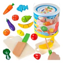Balde Frutas Verduras Cortar Juguete de Madera Montessori
