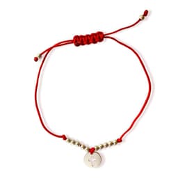 Pulsera Circulo Cruz Bolita Plata Fina 925 Cordon Rojo Rojo TALLA UNICA