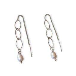Aros Perla De Rio Cadena Palito Plata Fina 925 Perla TALLA UNICA