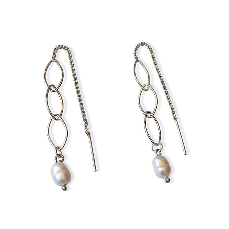 Aros Perla De Rio Cadena Palito Plata Fina 925 Perla TALLA UNICA