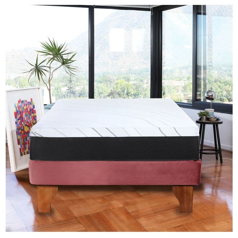 Cama Europea Zen Pro Colchon Resortes 1.5 Plaza Base Dividida Tela Palo Rosa