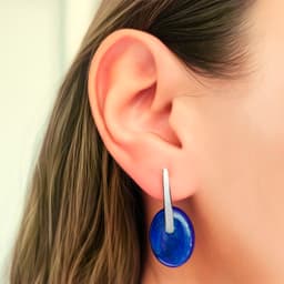 Aros Lapislazuli Ovalo Plata Fina 925 Azul TALLA UNICA
