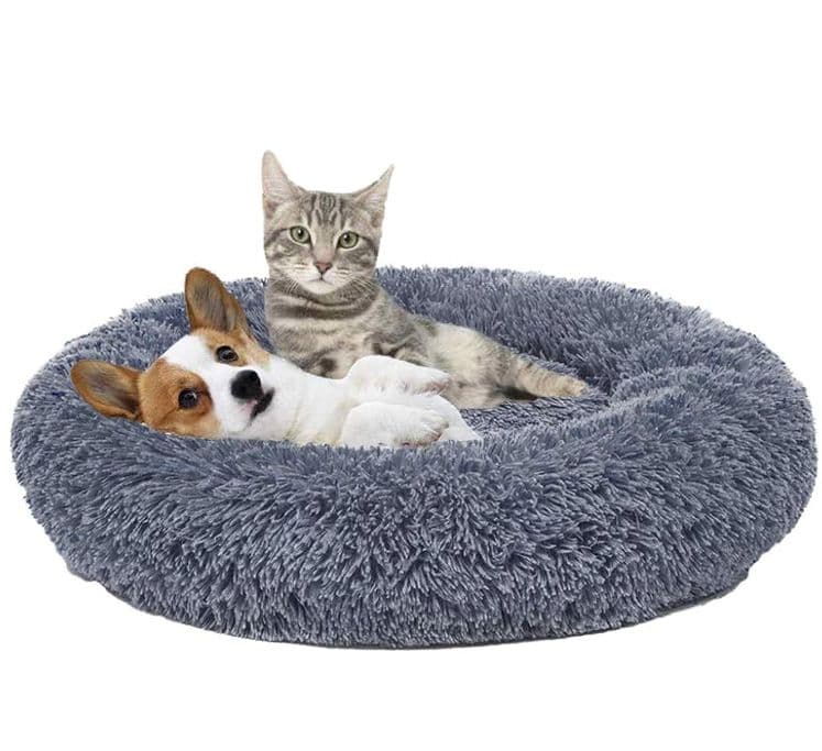 Cama Antiestres Felpa para Mascotas Perros Gatos 80cm Gris