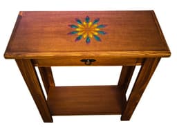 MESA DE ARRIMO CAFE CON GRABADO DE RESINA MANDALA