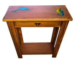 MESA DE ARRIMO CAFE CON GRABADO DE RESINA MARINO