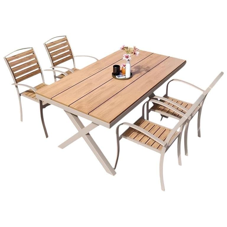 Juego De Comedor Exteriores 150CM Y 4 Sillas Impermeables Castano