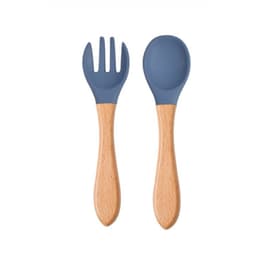 SET DE CUCHARA Y TENEDOR SILICONA PARA BEBE AZUL