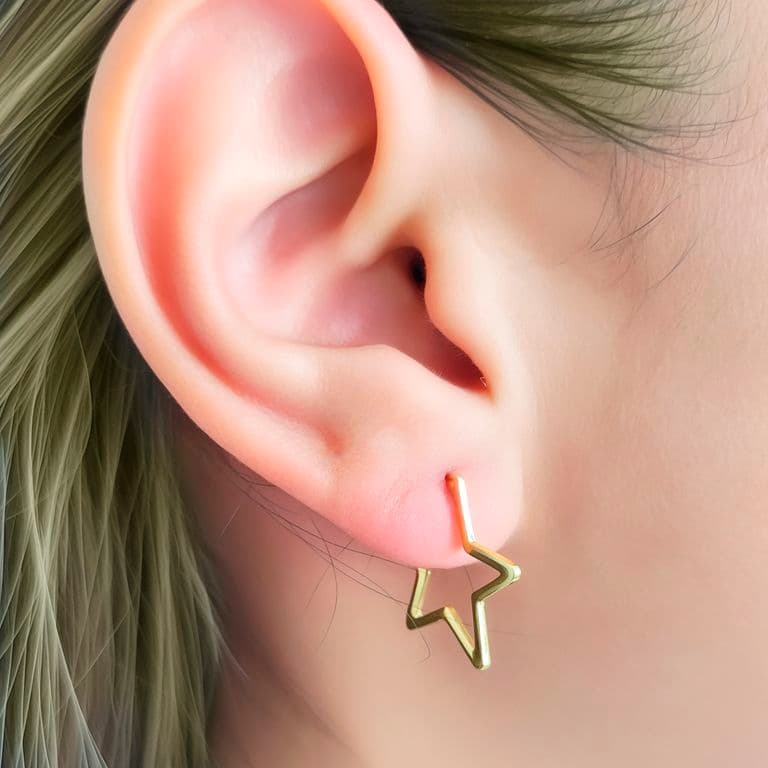 Aros Argolla Estrella 20mm Enchapado Oro 18K Dorado TALLA UNICA