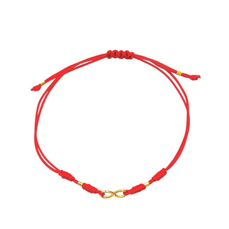 Pulsera Mini Infinito Enchapado Oro 18K Cordon Rojo Dorado TALLA UNICA