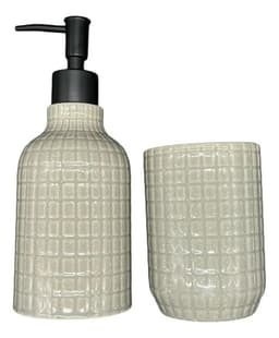 Set De Bano 2 Piezas Ceramica Jabon Porta Cepillo Brillante