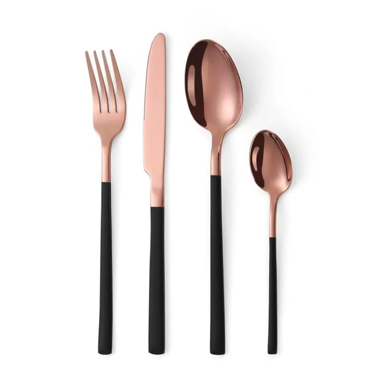 Set Cuberteria 24 Pzs Goldrose/Negro Acero Inoxidable
