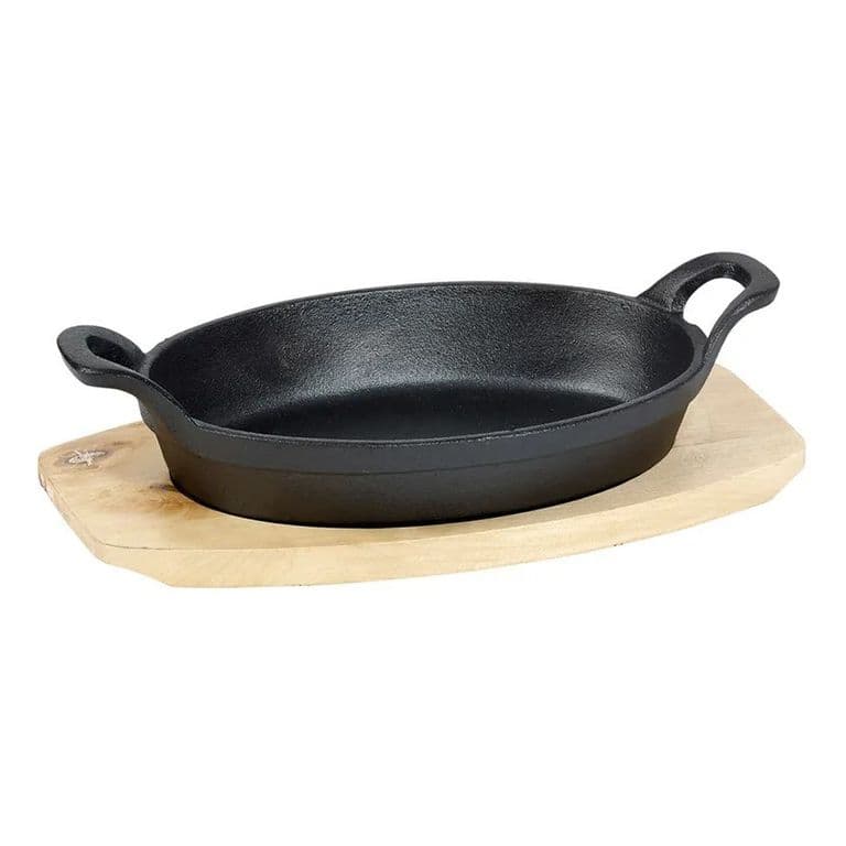 Sarten Hierro Ovalado Con Base Madera 22X118X32 Cm
