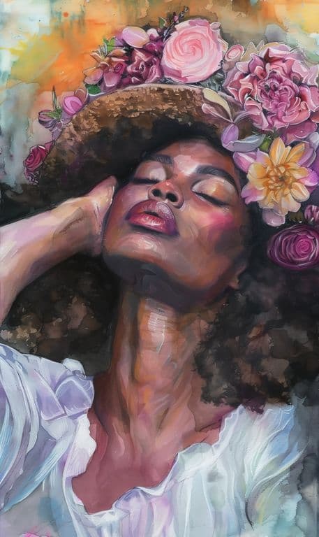 Cuadro Canvas Imagen Afro Floreado en lienzo 85x55 cm