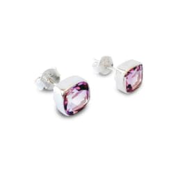 Aros Cuadrado Amatista Facetado 7mm Plata Fina 925 Morado TALLA UNICA