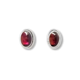 Aros Boton Ovalo Granate Plata Fina 925 Granate TALLA UNICA