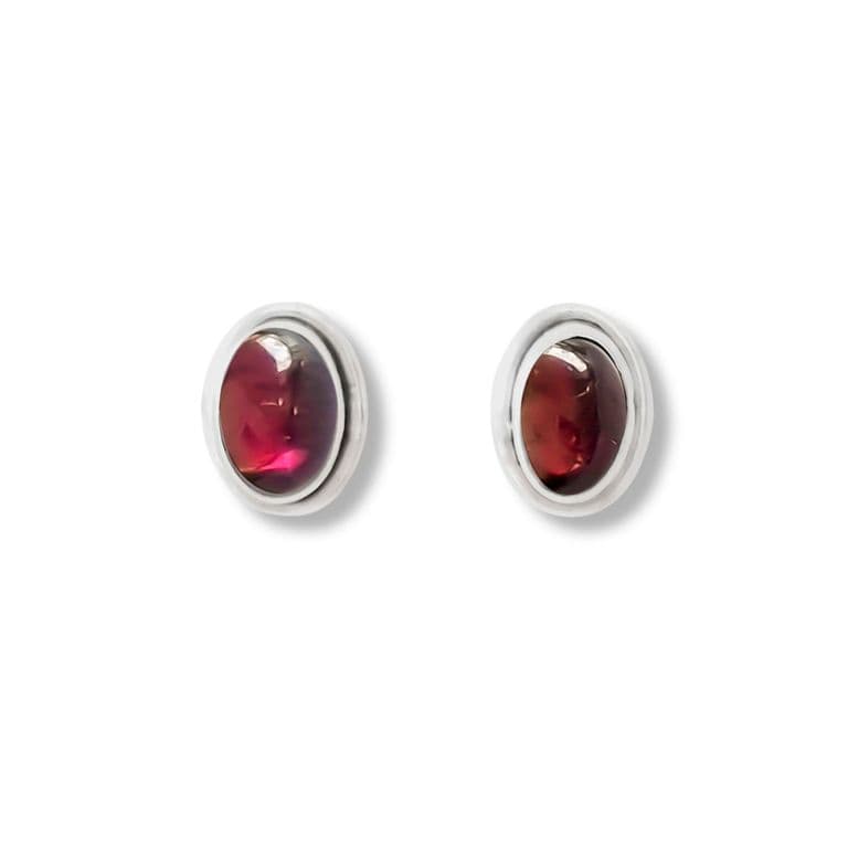 Aros Boton Ovalo Granate Plata Fina 925 Granate TALLA UNICA