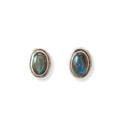 Aros Boton Ovalo Labradorita Plata Fina 925 Verde Aguamarina TALLA UNICA