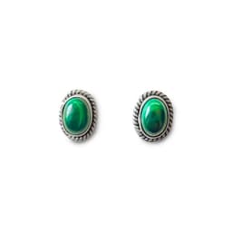 Aros Boton Ovalo Trenzado Malaquita Plata Fina 925 Verde TALLA UNICA