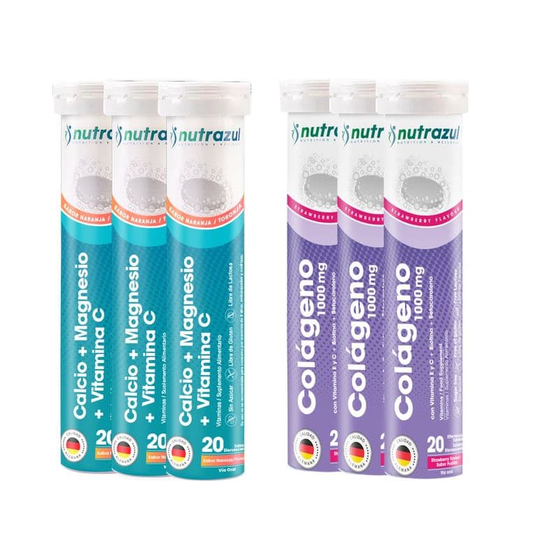 Calcio - Magnesio (3) + Colageno Marino Hidrolizado 1000 mg (3 ) - Pack 6 u.