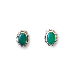Aros Boton Ovalo Trenzado Onix Verde Plata Fina 925 Verde TALLA UNICA