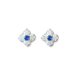 Aros Trebol Circon Azul Blanco Plata Fina 925 Azul TALLA UNICA