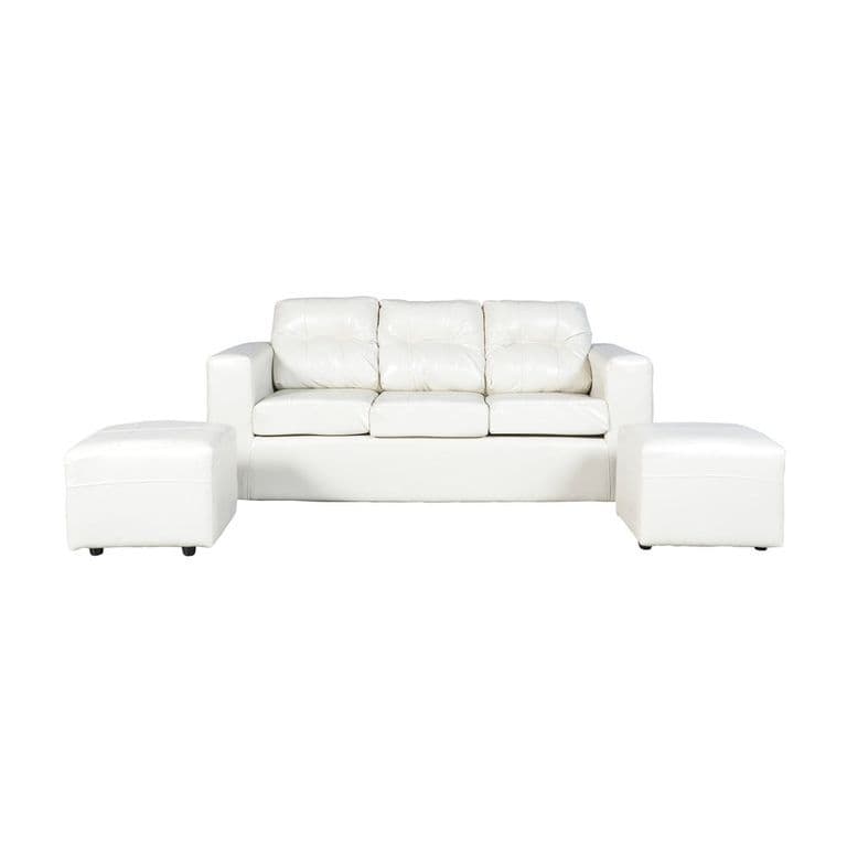 Sofa Nize 3 Cuerpos + 2 Pouf PU Beige