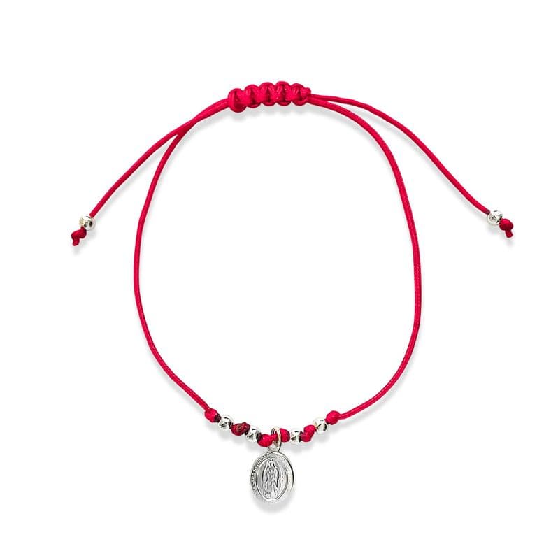 Pulsera Medalla Virgen De Guadalupe Plata Fina 925 Cordon Rojo Rojo TALLA UNICA