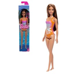 Muneca playa traje de bano naranja flores tropicales