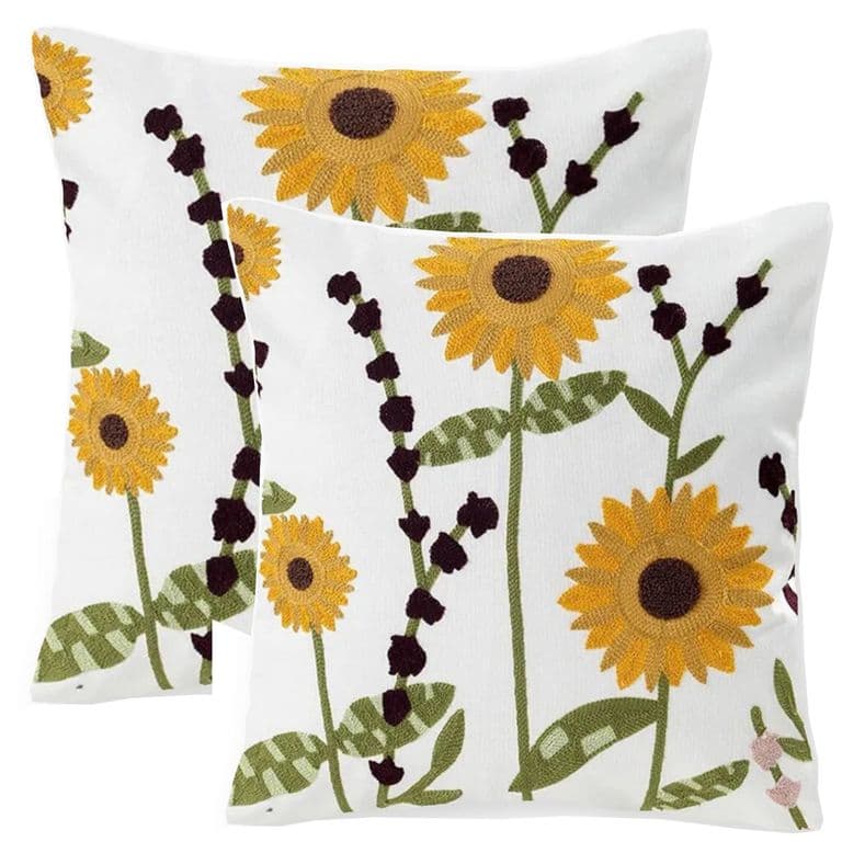 2 Cojines Bordado Girasoles (incluye relleno)