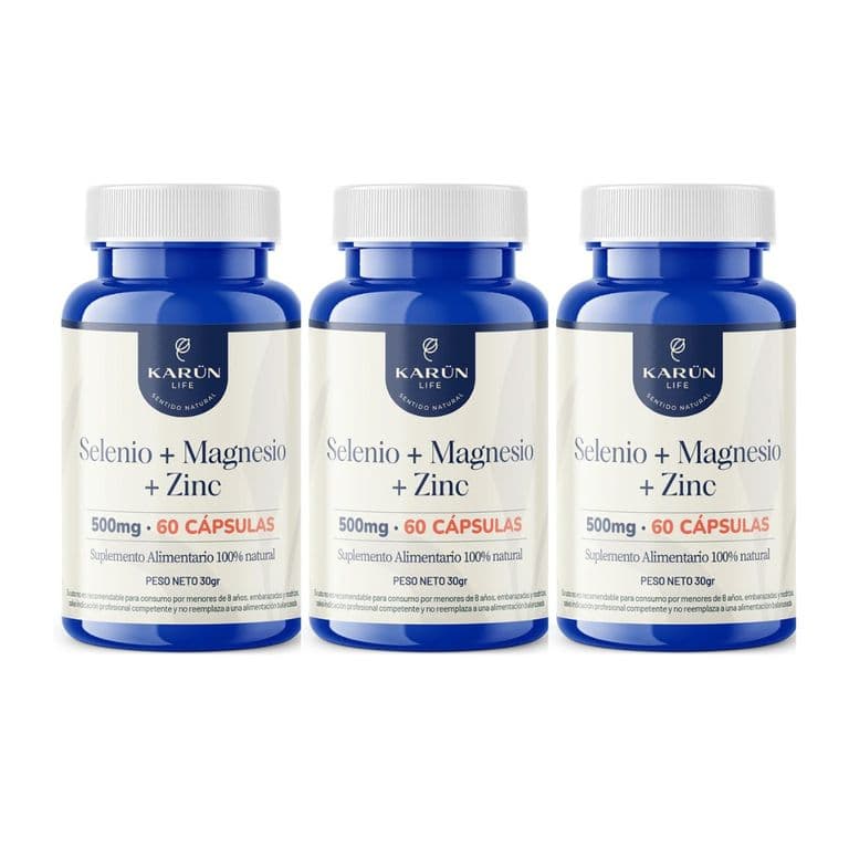Pack x3 Selenio + Magnesio + Zinc 180 capsulas karun Life