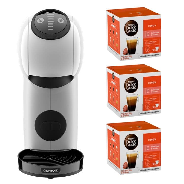 Cafetera Genio S White + Capsulas Lungo X3 Cajas