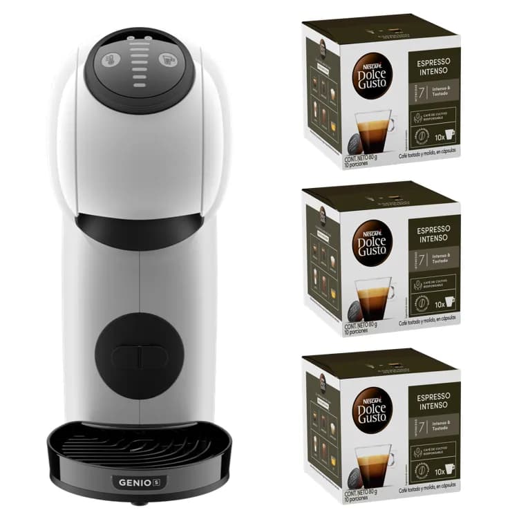 Cafetera Genio S White + Capsulas Espresso Intenso X3 Cajas