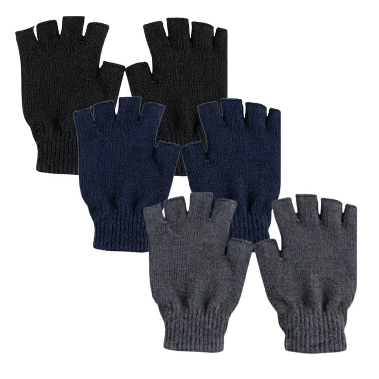 Pack 3 Pares de Guantes de Lana sin Dedos: Termicos, Tactiles y Transpirables para Invierno Multicolor TALLA UNICA