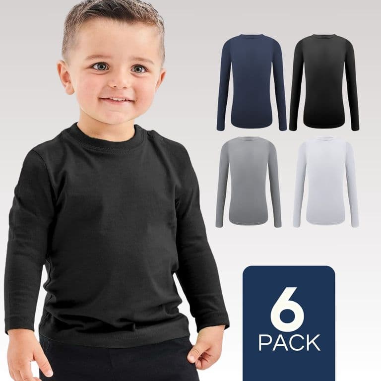 Pack 6 Camisetas Poleras Polar Nino Primera Capa Surtido Multicolor 5-6 ANOS