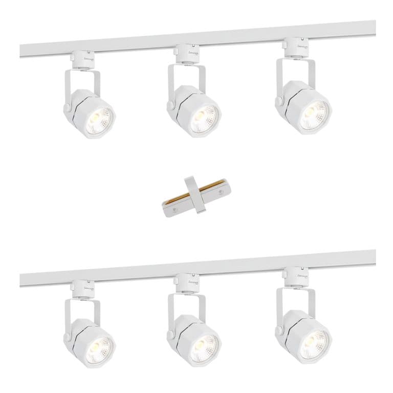 Lampara 6 Focos Blancos Hexagonales Luz Fria con 2 Riel de 1mt mas Union