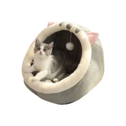 Casa Cama Suave para Gatos con Juguete Colgante Gris