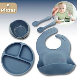 Set De Alimentacion Bebe Silicona 5 Piezas Libre BPA Azul