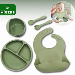 Set De Alimentacion Bebe Silicona 5 Piezas Libre BPA Verde