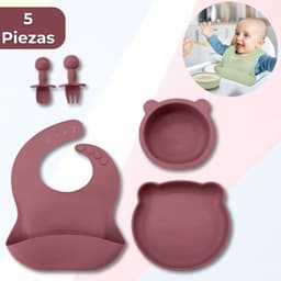 Set De Alimentacion Bebe Silicona 5 Piezas Osito Libre BPA