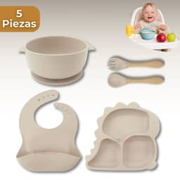Set Alimentacion Bebe Silicona 5 Piezas Dinosaurio Libre BPA