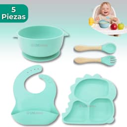 Set Alimentacion Bebe Silicona 5 Piezas Dinosaurio Libre BPA
