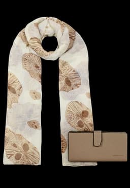 Pack Billetera Vesta taupe + Panuelo Omani beige Cafe TALLA UNICA