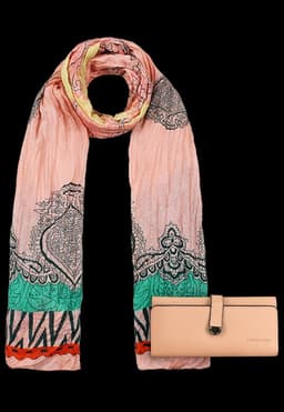 Pack Billetera Napoles rosa + Panuelo Alcala coral Rosa TALLA UNICA