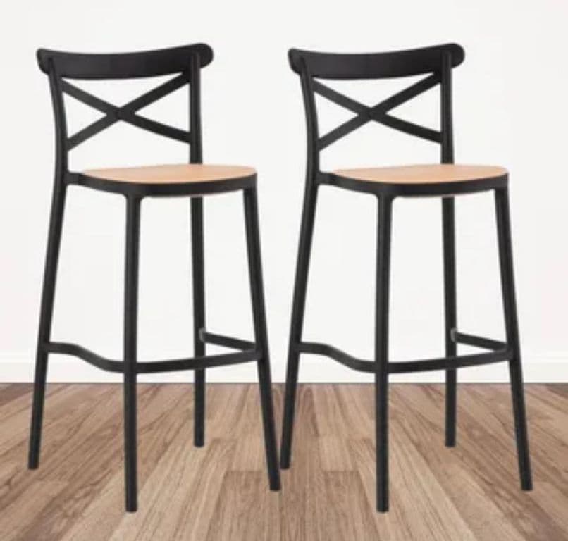 Pack 2 Taburete piso de Bar Sena 75 cm Polipropileno - Negro Negro